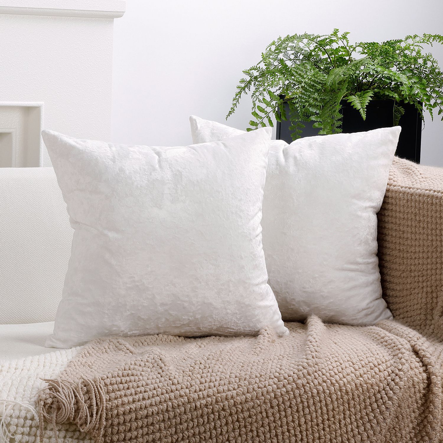 Ice Velvet Pillow Cover Polyester Solid Color 30x50cm White 60*60cm without
