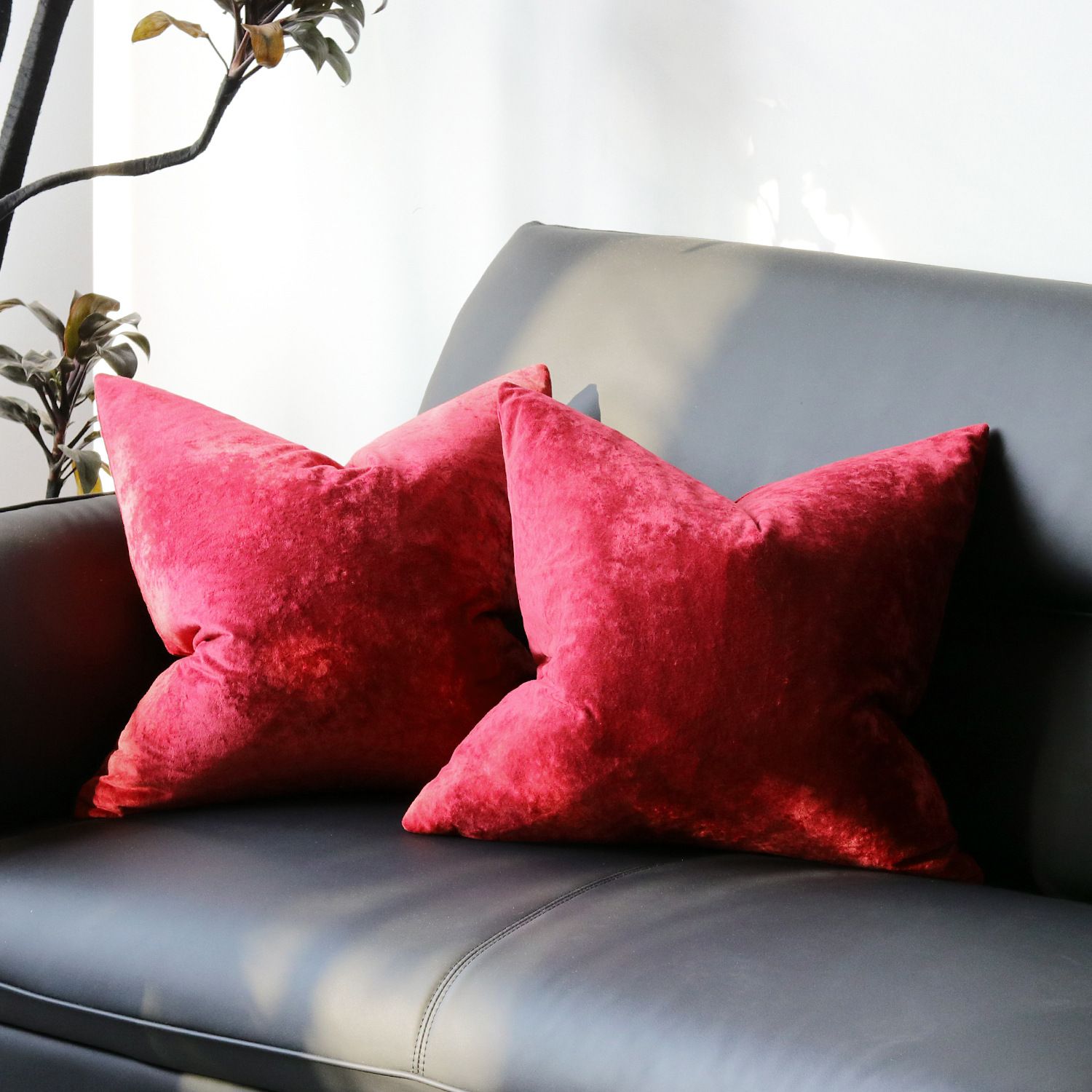 Ice Velvet Pillow Cover Polyester Solid Color 30x50cm Red 40*40cm without