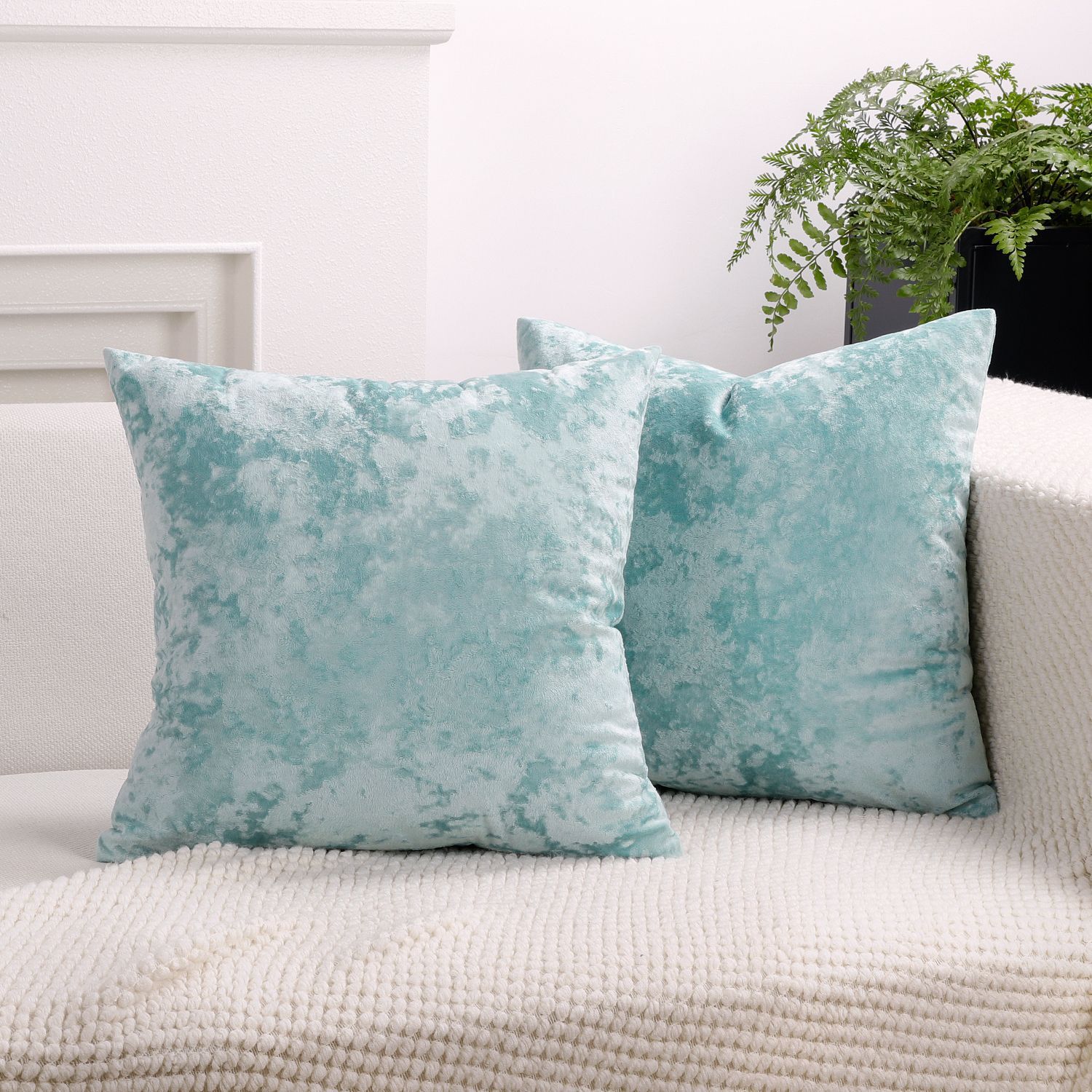 Ice Velvet Pillow Cover Polyester Solid Color 30x50cm Mint Blue 40*40cm