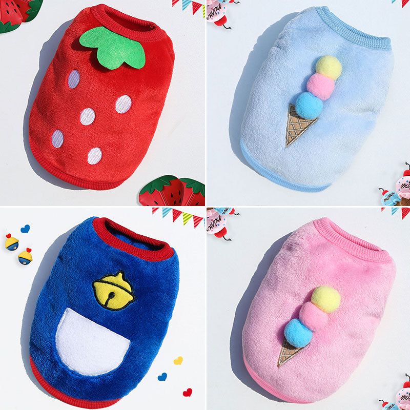 Shine Cute Puppy Dog Vest Coral Velvet Pet Clothing 508 pink striped white view 5