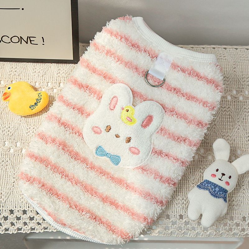 Shine Cute Puppy Dog Vest Coral Velvet Pet Clothing 508 pink striped white — image 1
