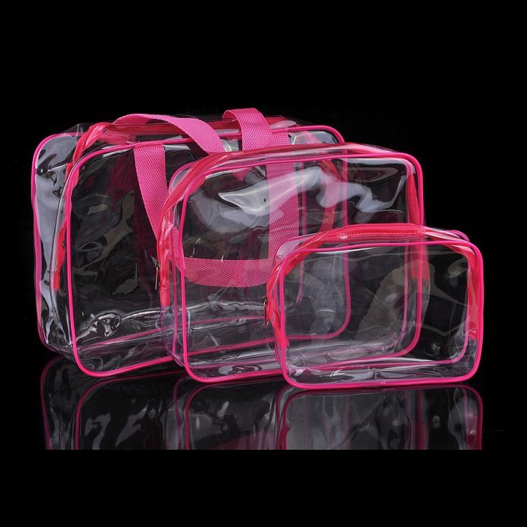 HDWISS PVC Transparent Cosmetic Bag Travel Storage Cube Rose red Small size