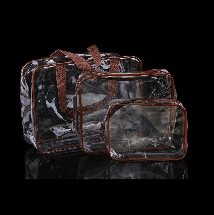 HDWISS PVC Transparent Cosmetic Bag Travel Storage Cube Brown Three piece set