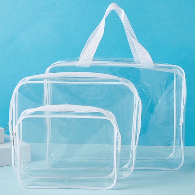HDWISS PVC Transparent Cosmetic Bag Travel Storage Cube White Three piece set
