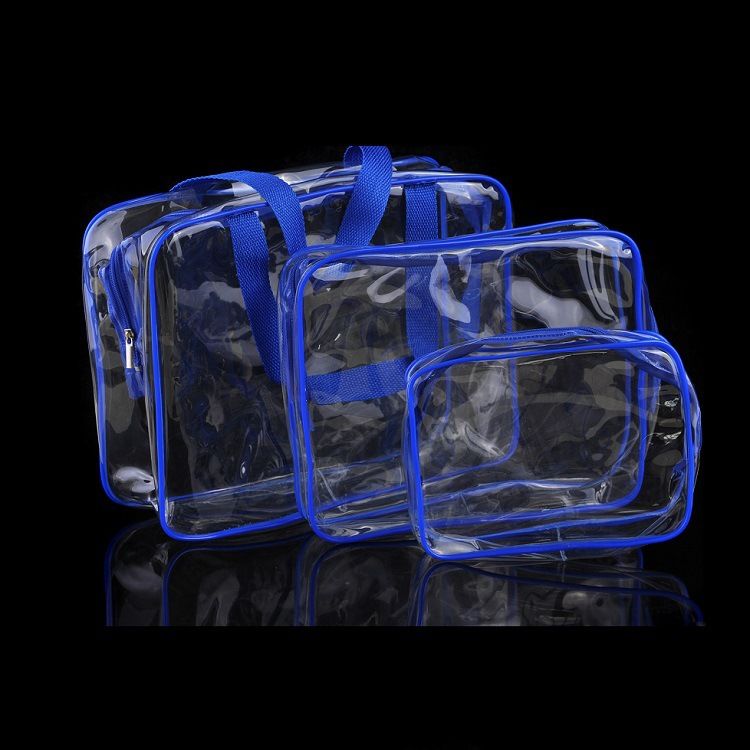 HDWISS PVC Transparent Cosmetic Bag Travel Storage Cube Blue Three piece set