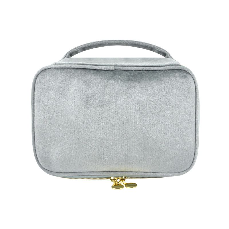 Velvet Makeup Storage Bag Multipurpose Travel Case Silver gray