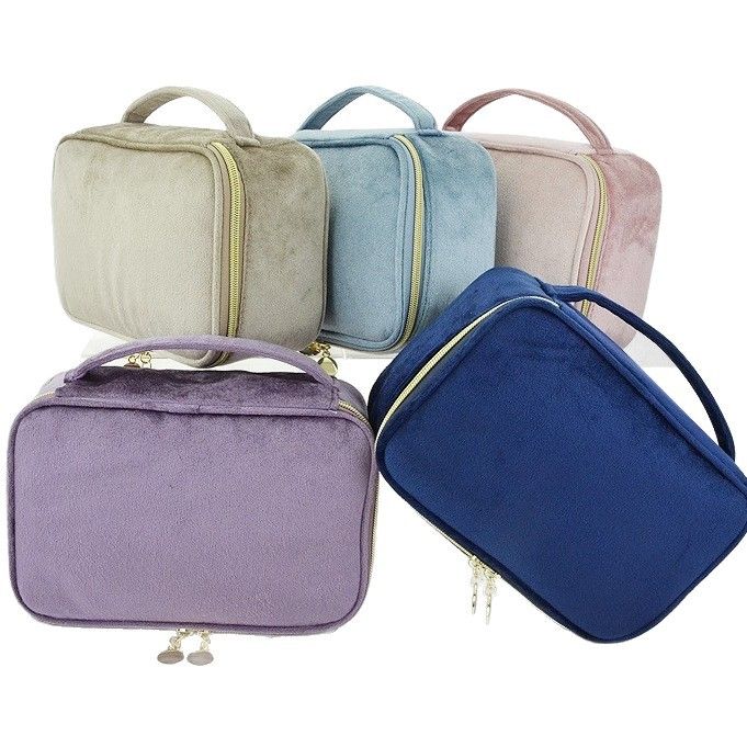 Velvet Makeup Storage Bag Multipurpose Travel Case Azure view 3