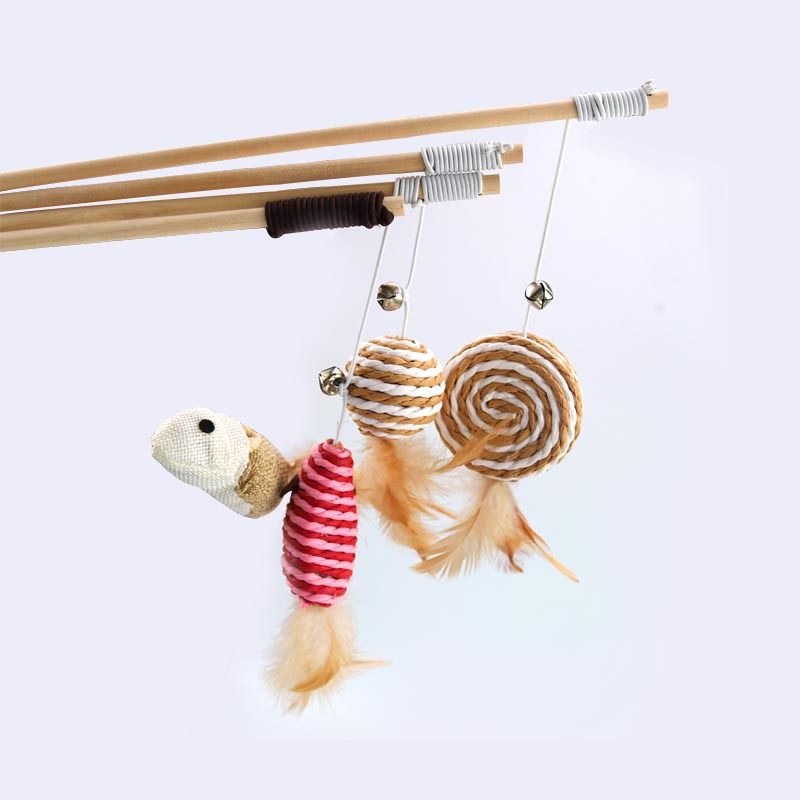 Wooden Cat Teaser Stick Water Drop Pet Feather Mouse Pumpkin Bell As shown in view 4