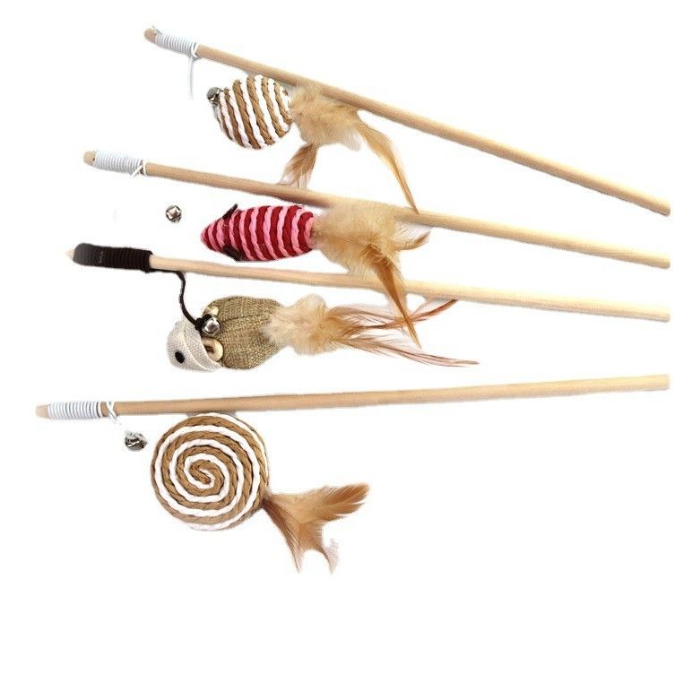 Wooden Cat Teaser Stick Water Drop Pet Feather Mouse Pumpkin Bell As shown in view 5