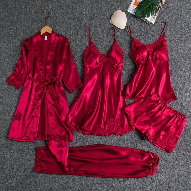 Women Sleepwear Set Long Sleeve Ice Silk Champagne XL view 2