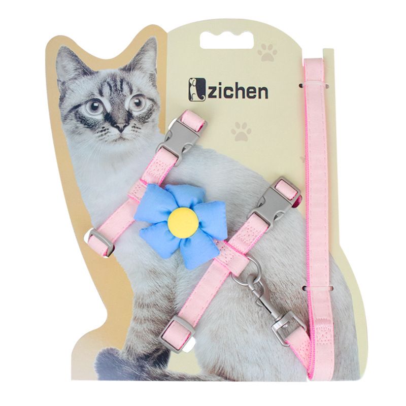 Cat Harness Polyester Bow Anti Escape Pet Leash Pink flowers S (recommended