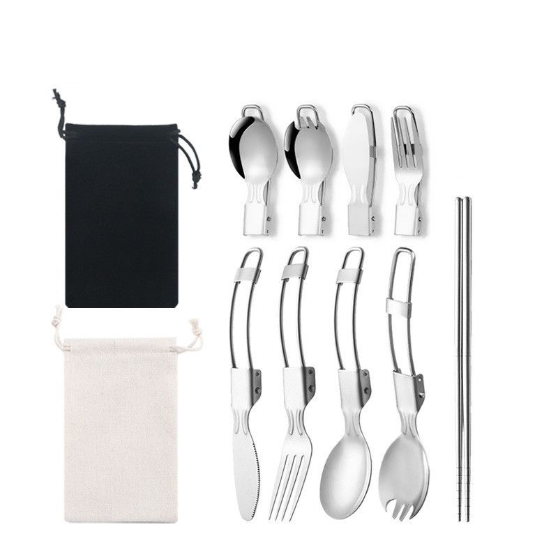 Silver island Folding Stainless Steel Cutlery Set red bag view 3