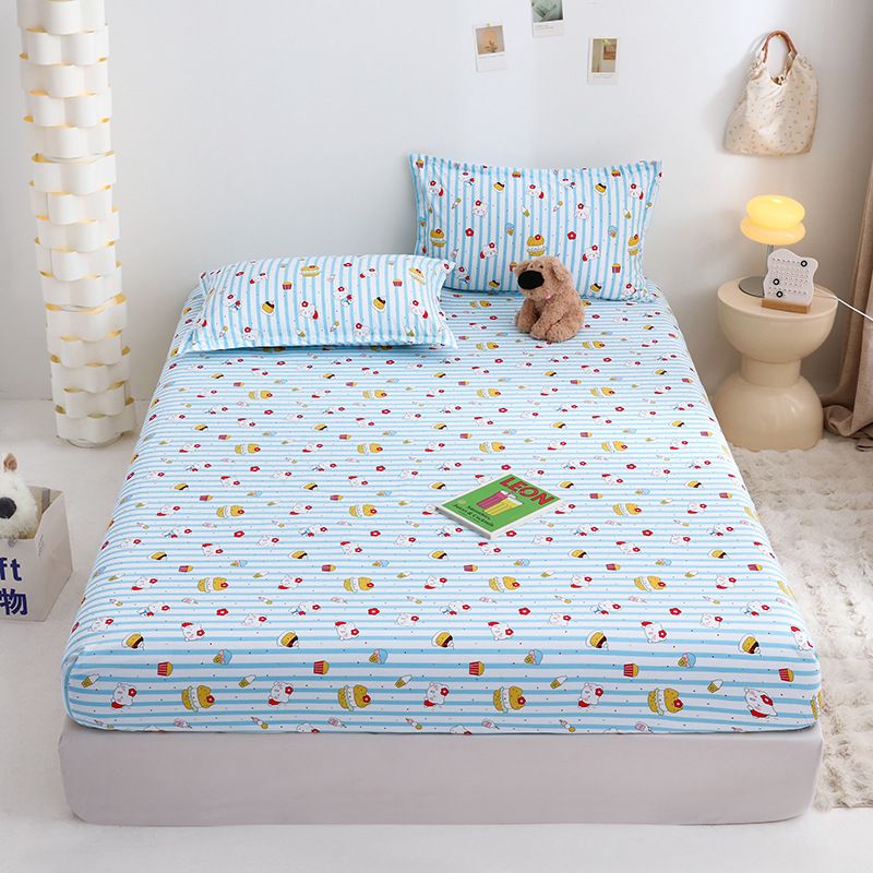 Yuan sheng Home Textiles Fitted Sheet Pure Cotton. Blue cat 140*200cm standard