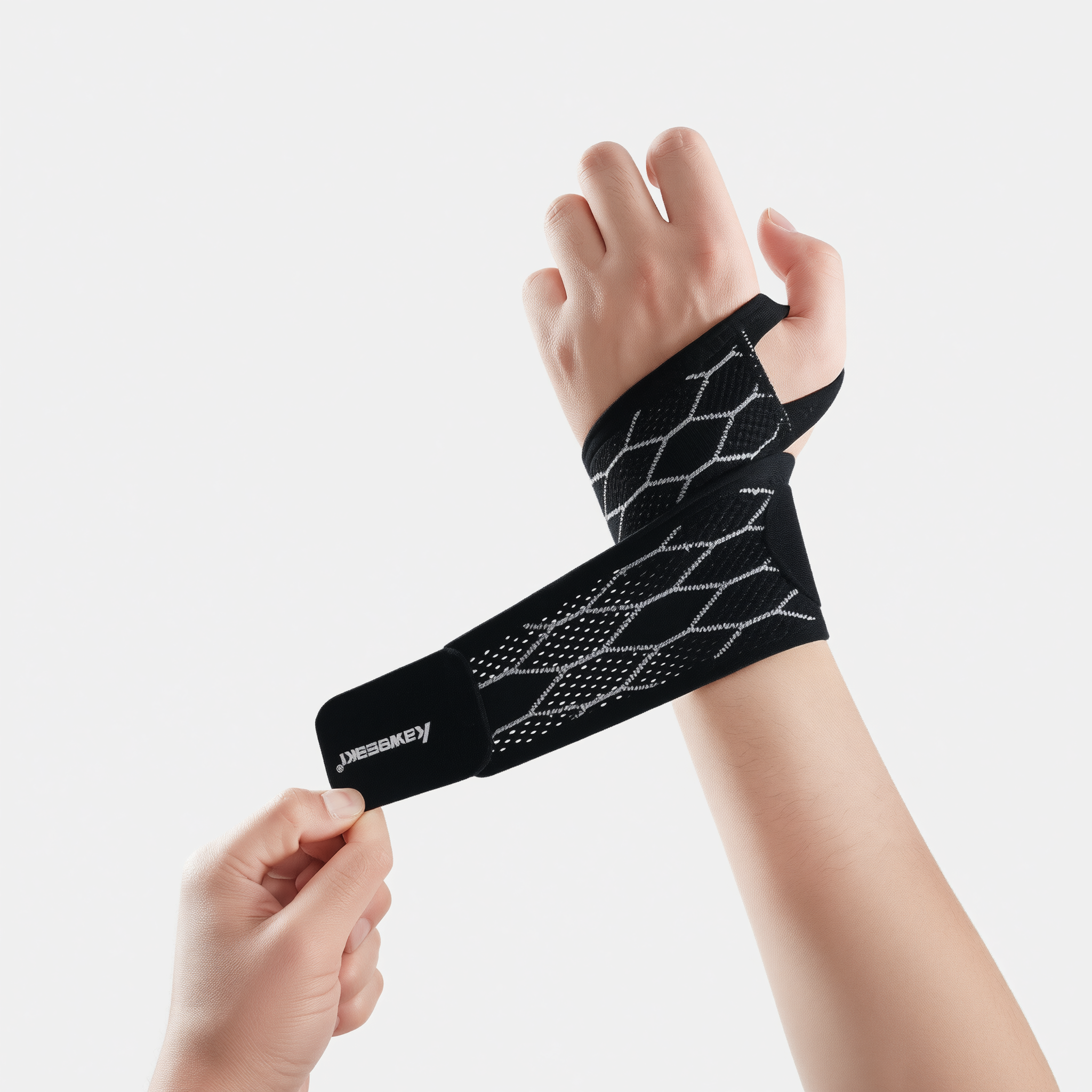 Wristband Sports Compression Brace Polyester Midnight black - 2-pack [breathable view 3