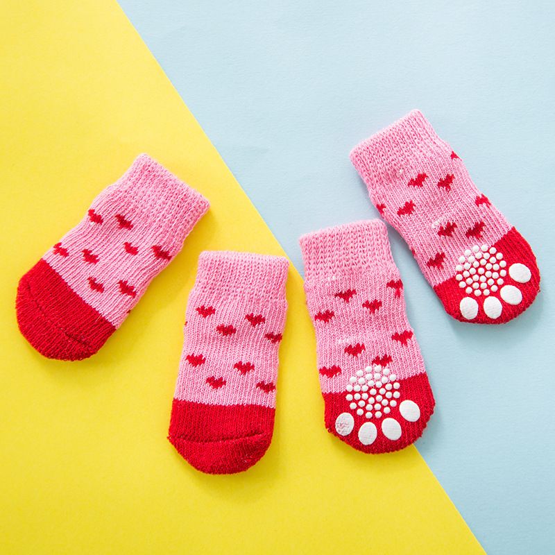 Foot art mouse Pet Socks Cartoon Anti Slip Red Love M [recommended foot width
