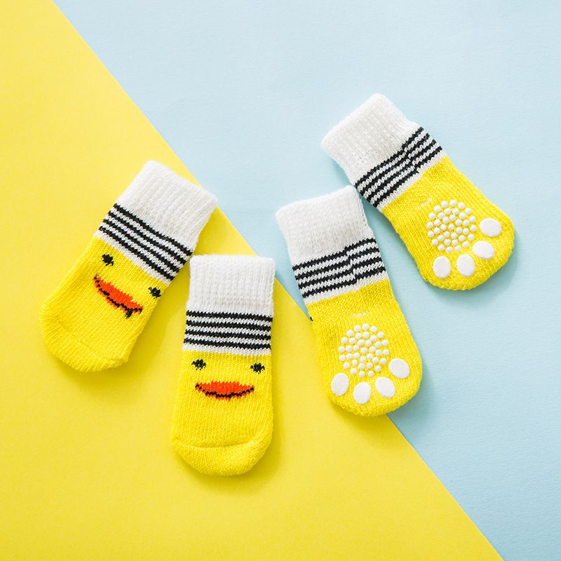 Foot art mouse Pet Socks Cartoon Anti Slip Yellow Duck S [recommended foot