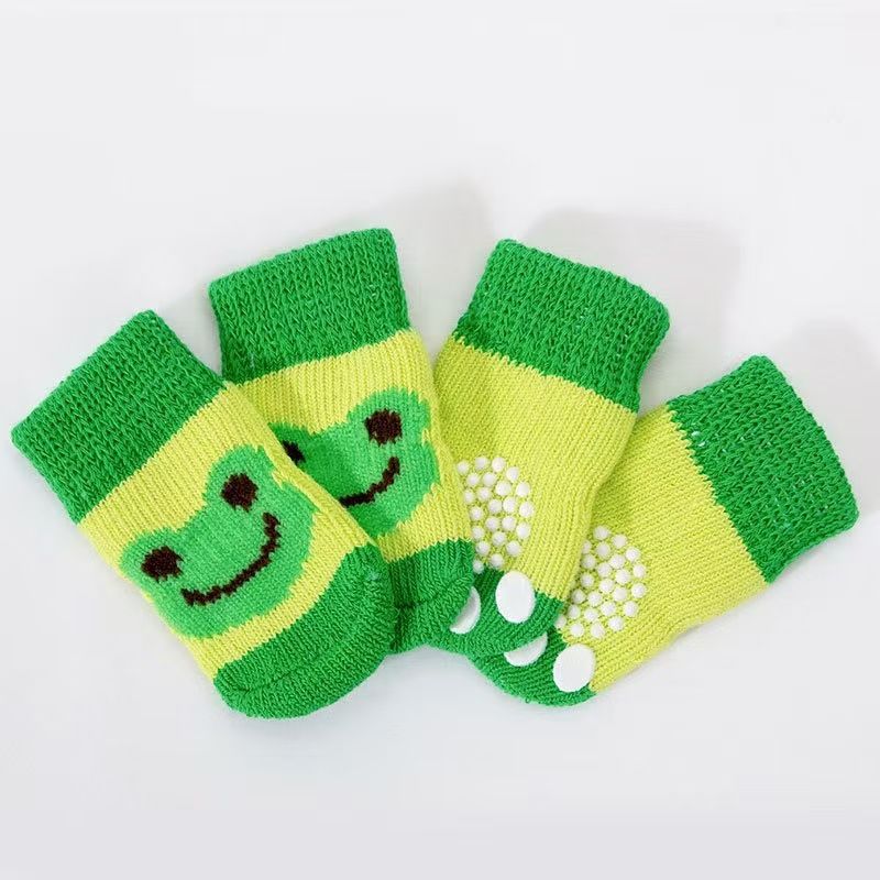Foot art mouse Pet Socks Cartoon Anti Slip Green frog S [recommended foot