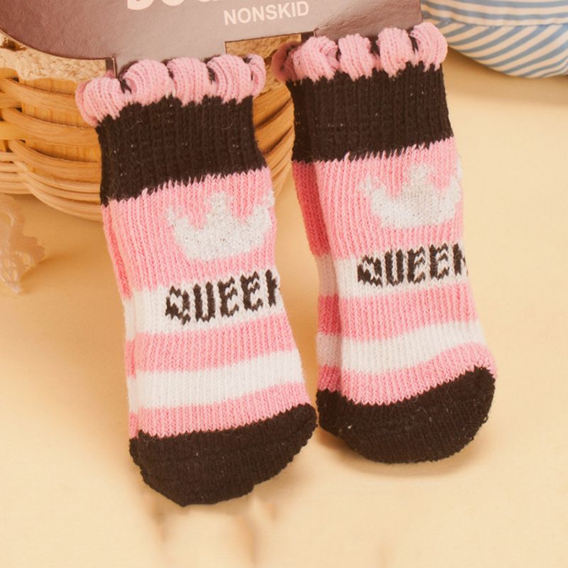 Foot art mouse Pet Socks Cartoon Anti Slip Pink Crown S [recommended foot
