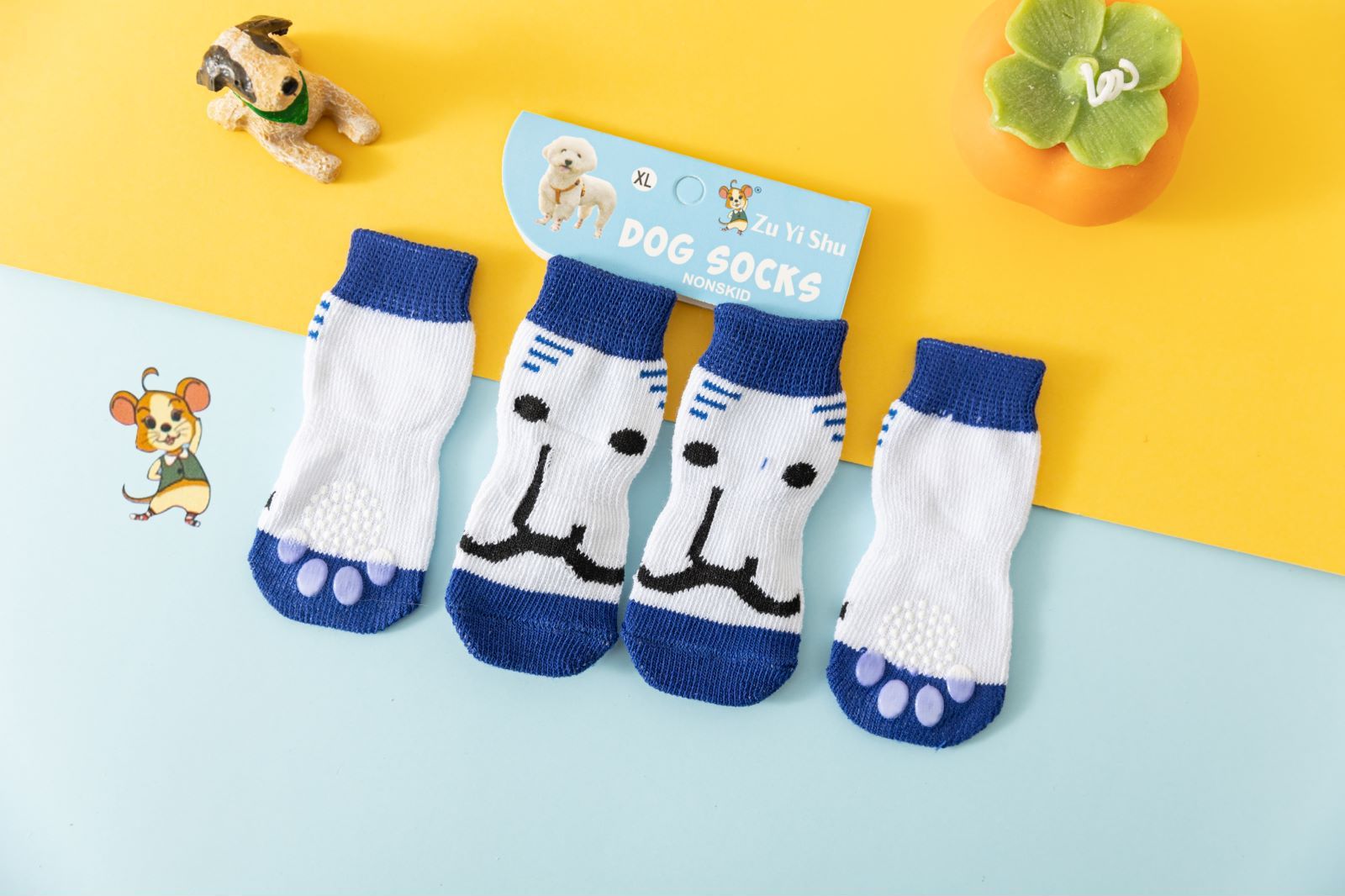 Foot art mouse Pet Socks Cartoon Anti Slip Blue Beard L [recommended foot