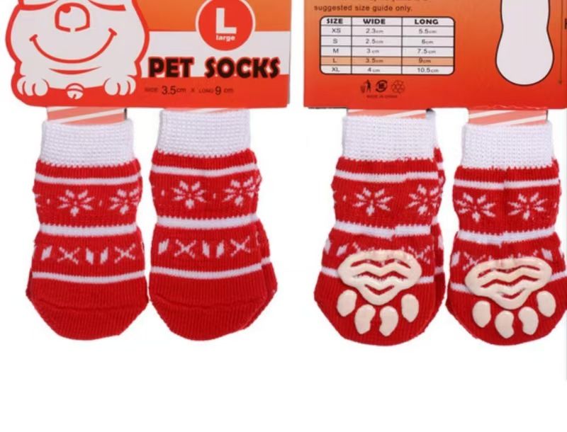 Foot art mouse Pet Socks Cartoon Anti Slip Red snow cute socks Xl-super large