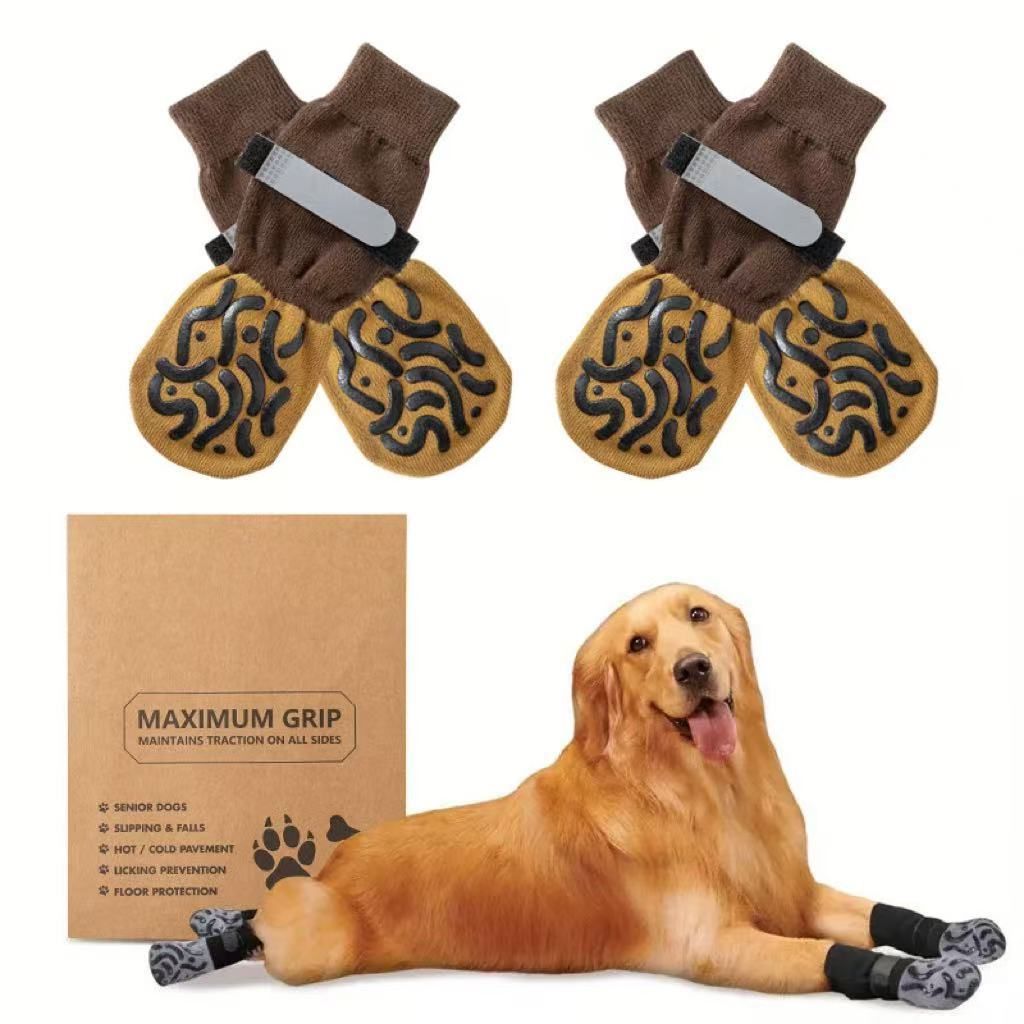 Cotton Dog Socks Striped Jacquard Pet Footwear Dark brown caterpillar