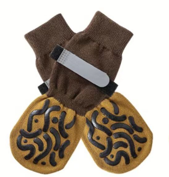 Cotton Dog Socks Striped Jacquard Pet Footwear Dark brown caterpillar [opp