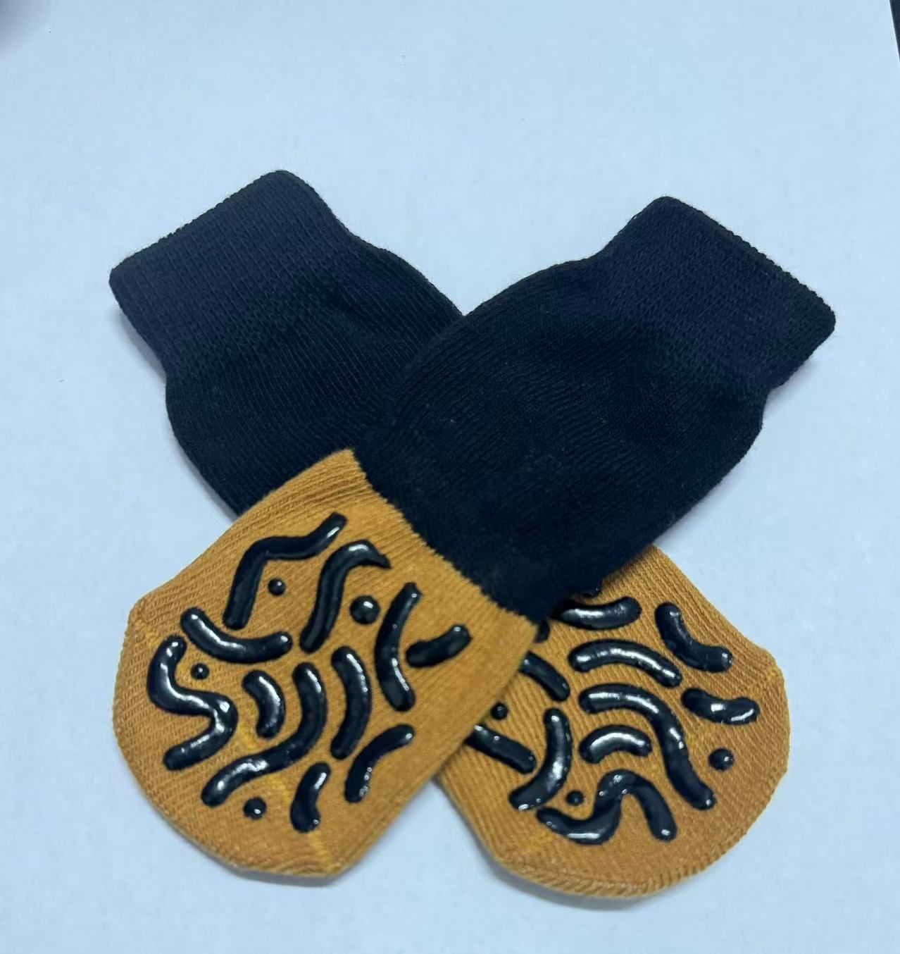 Cotton Dog Socks Striped Jacquard Pet Footwear Black + yellow caterpillar