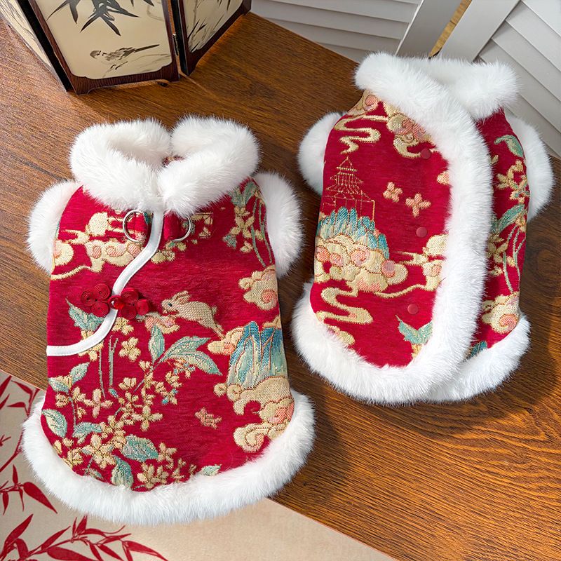 Weiwang Chinese Style Pet Coat Double Layer Velvet 543 jacquard plate buckle view 2