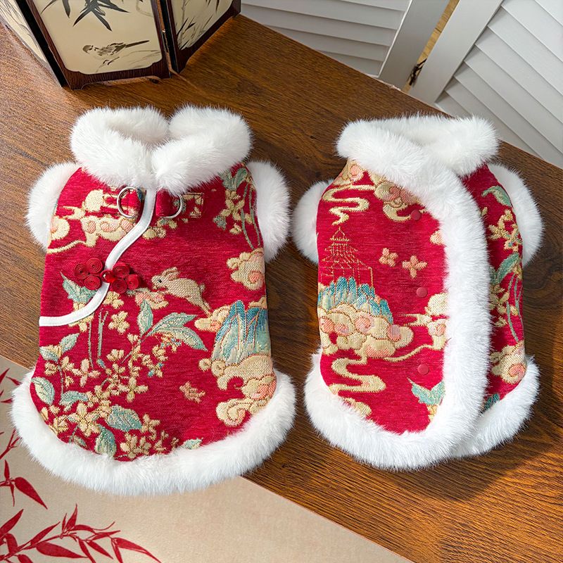 Weiwang Chinese Style Pet Coat Double Layer Velvet 543 jacquard plate buckle view 3
