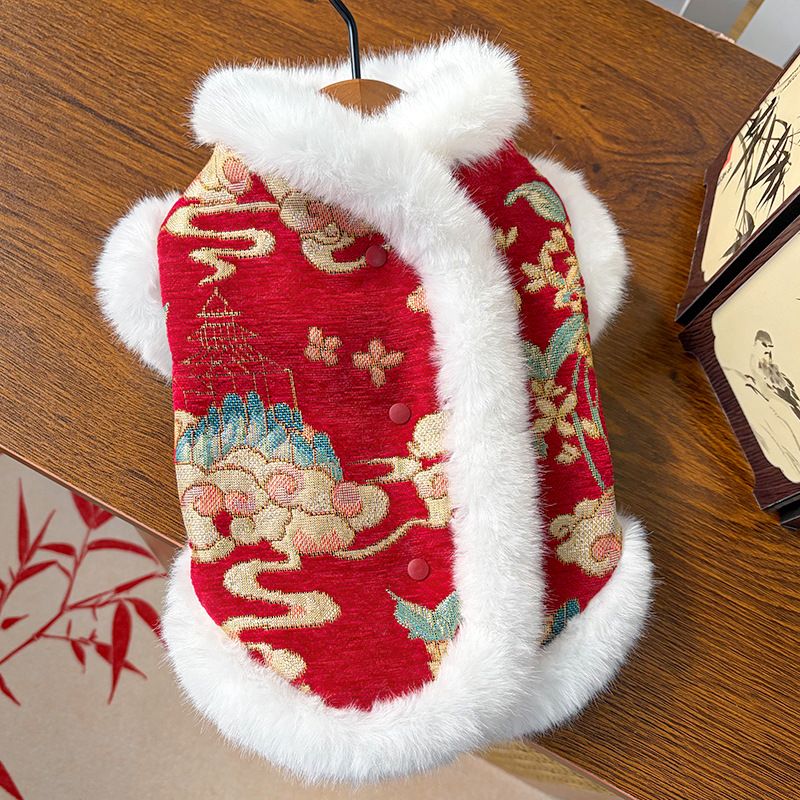 Weiwang Chinese Style Pet Coat Double Layer Velvet 543 jacquard plate buckle view 4