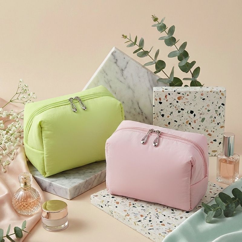 Nylon Cube Travel Makeup Storage Bag Camel view 2