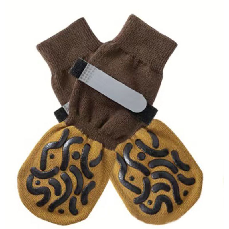 Dog Shoes Non Slip Indoor Outdoor Cotton Dark brown caterpillar-double-sided