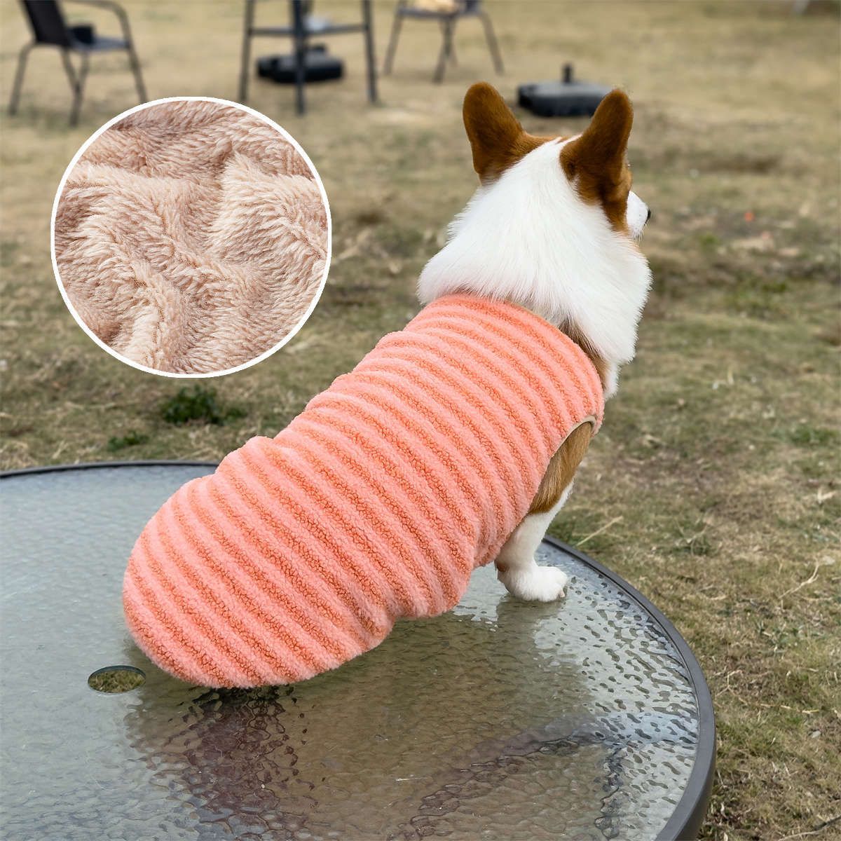 Pet Dog Vest Winter Warm Polyester Orange [fleece-lined & extra thick] L view 2
