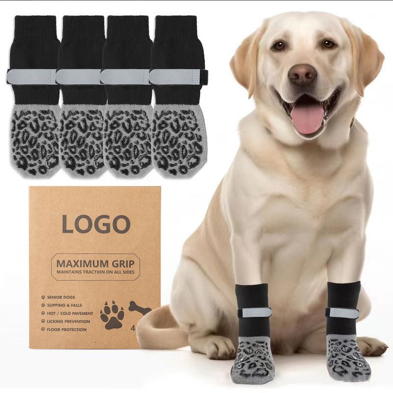 Dog Shoes Non Slip Indoor Outdoor Cotton Black leopard print-double-sided glue