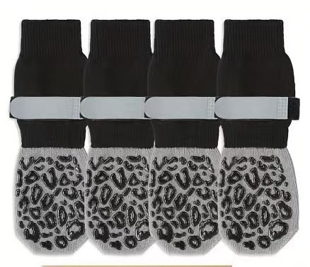 Dog Shoes Non Slip Indoor Outdoor Cotton Black leopard print-double-sided glue