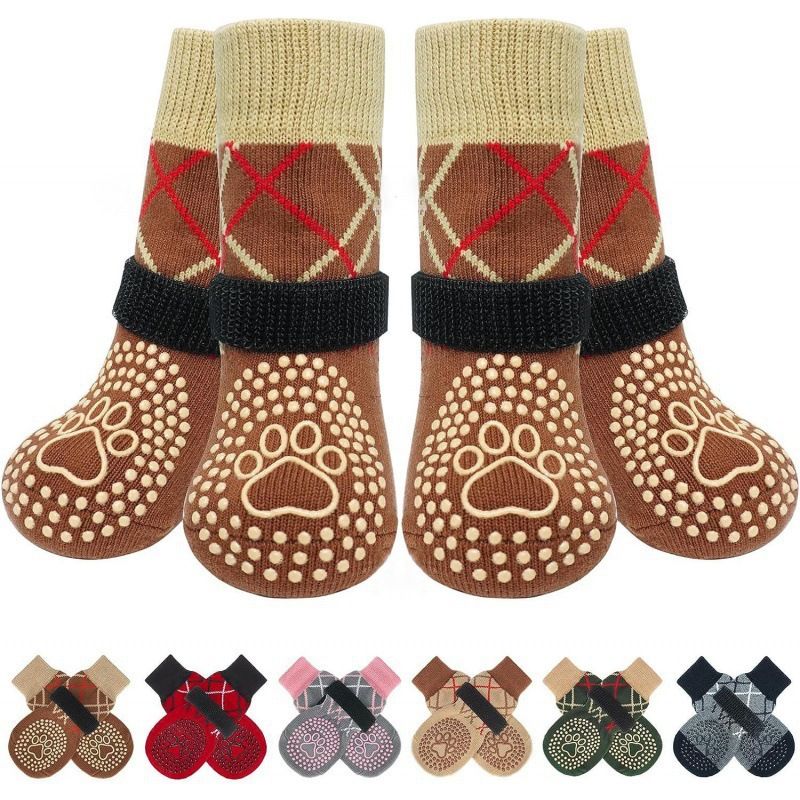 Dog Shoes Non Slip Indoor Outdoor Cotton Brown dotted style [high-end storage