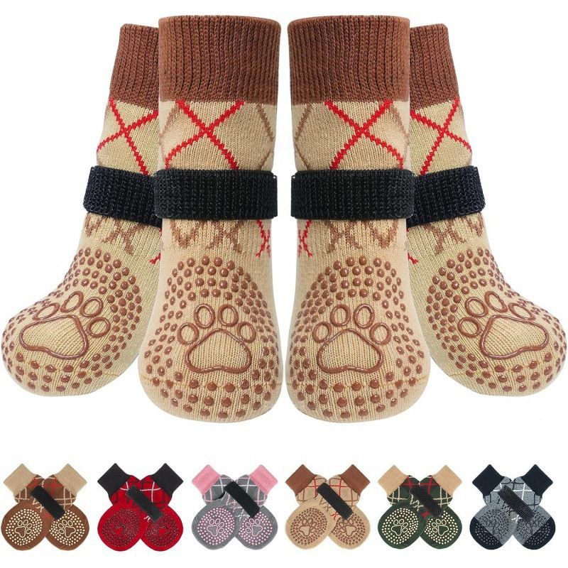 Dog Shoes Non Slip Indoor Outdoor Cotton Beige dotted style [high-end storage