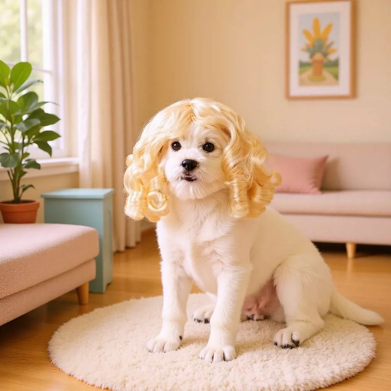 Gan's Liangsi NI Pet Wig Yellow Curly Light yellow view 2