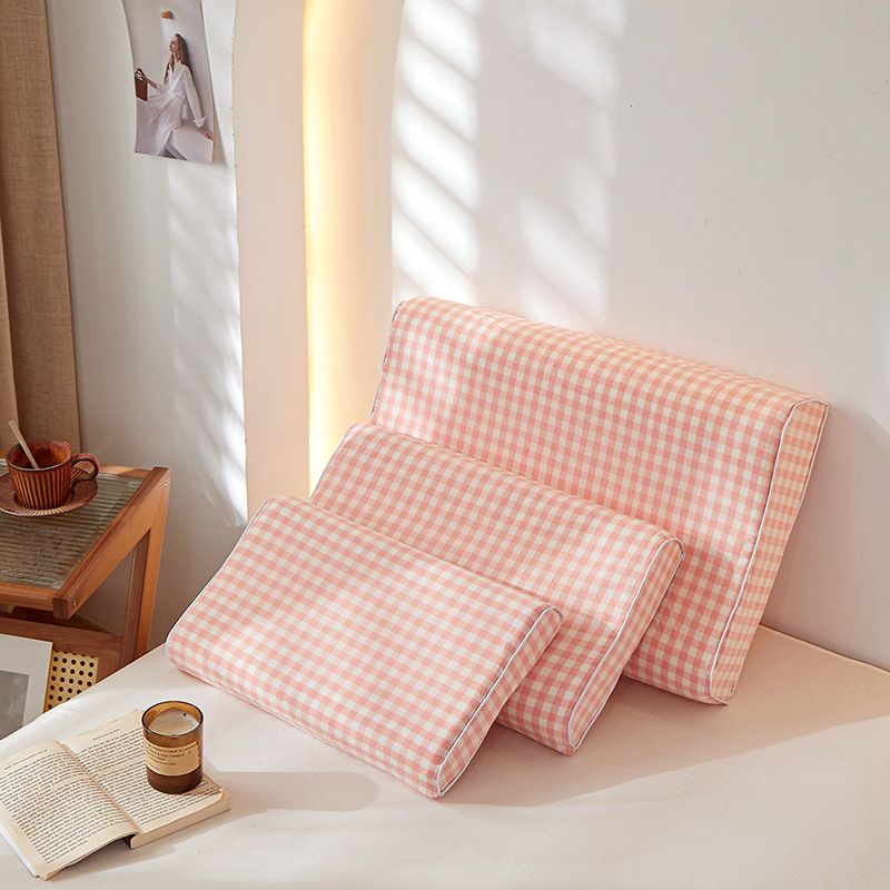 Mengxuan Cotton Pillowcase 4060 Jade small grid Latex cotton pillowcase 30*50