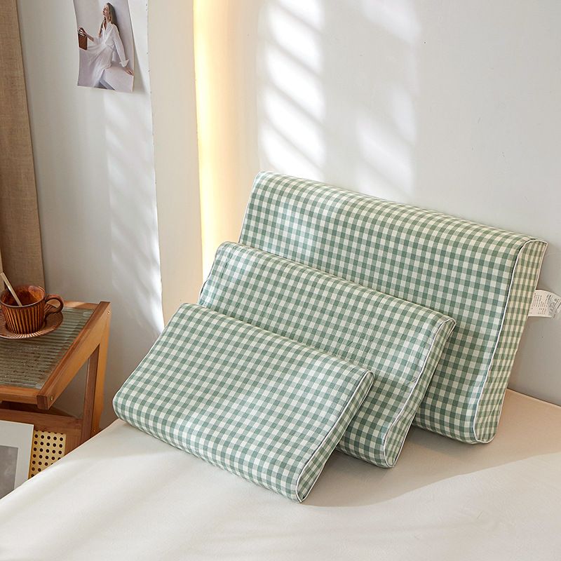 Mengxuan Cotton Pillowcase 4060 Small grid - new green Latex cotton pillowcase