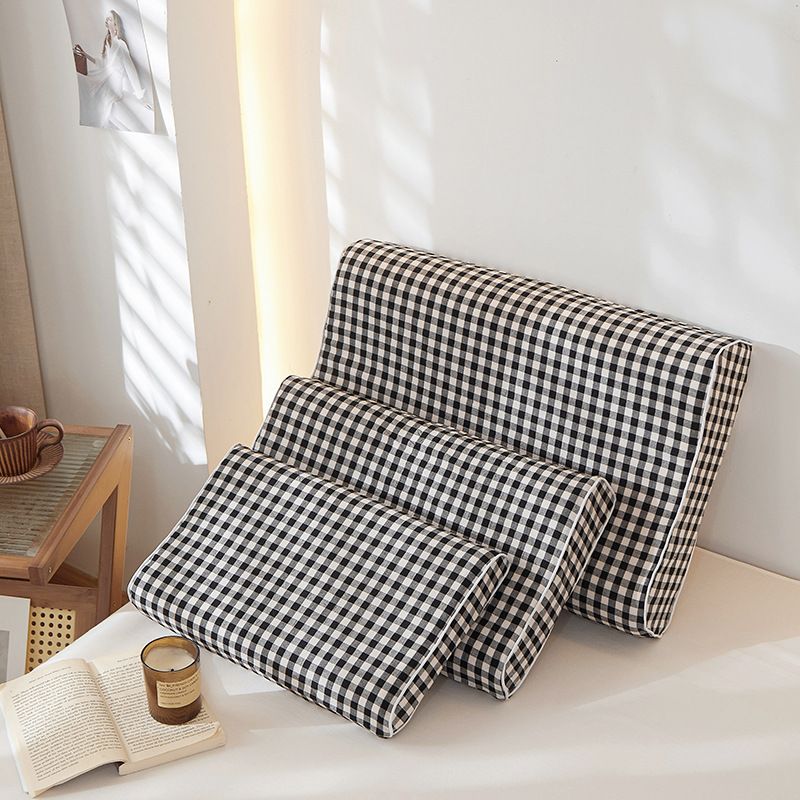 Mengxuan Cotton Pillowcase 4060 Black and white grid Latex cotton pillowcase