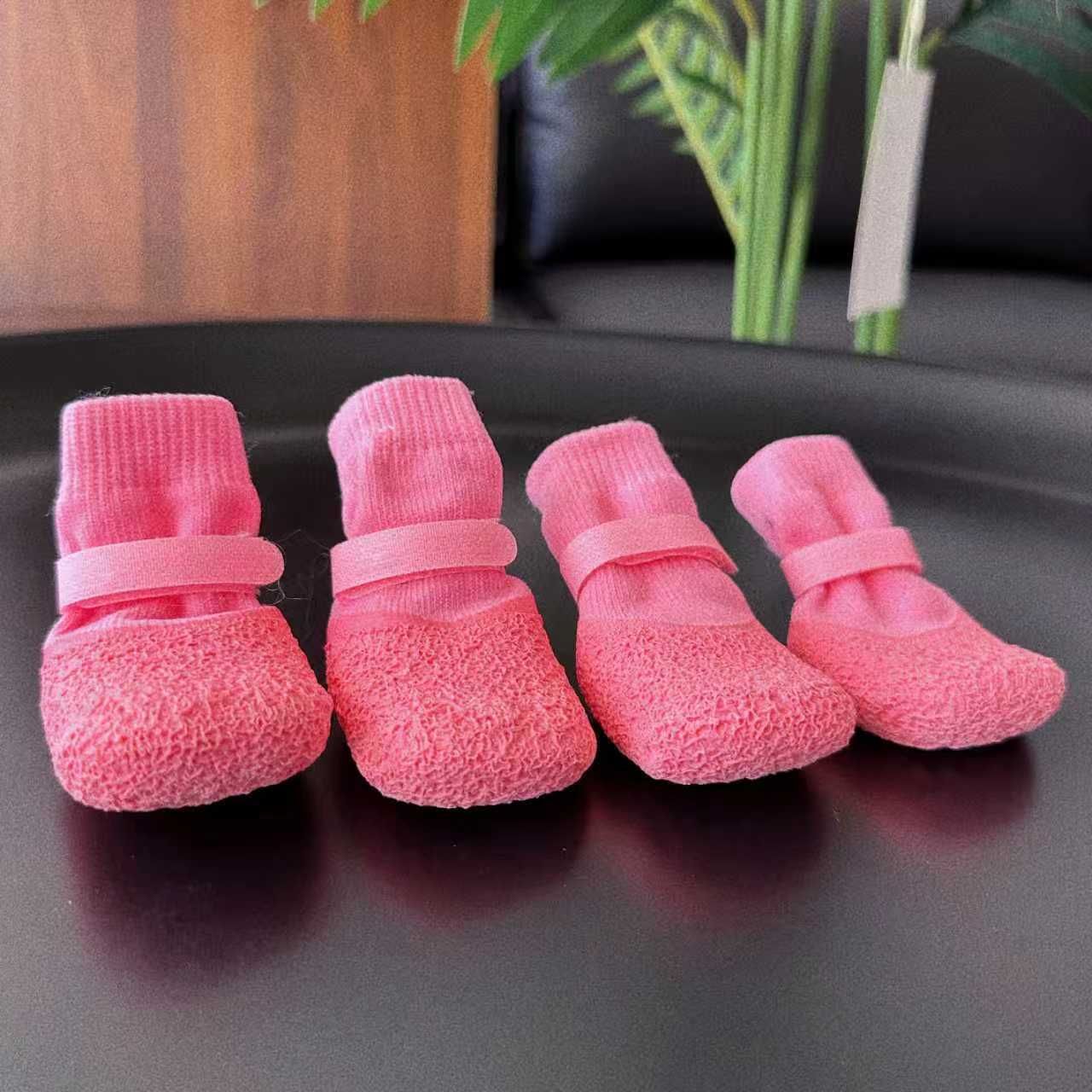 Dog Shoes Waterproof Non Slip PVC Breathable Pink wrinkled shoes M medium size