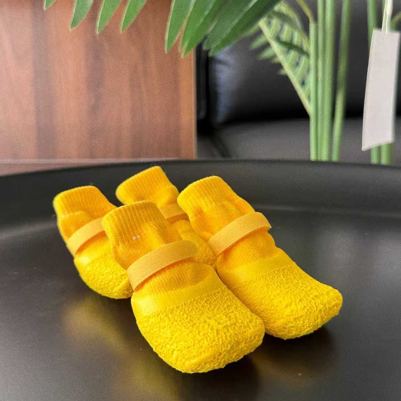 Dog Shoes Waterproof Non Slip PVC Breathable Yellow wrinkled shoes L large