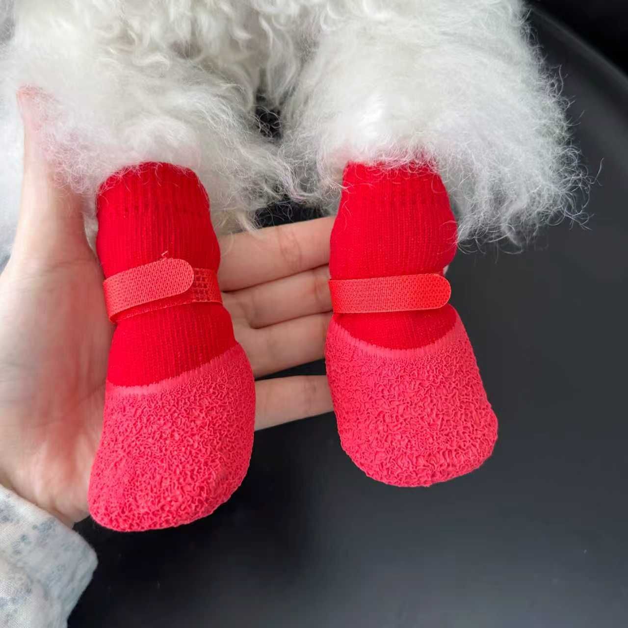 Dog Shoes Waterproof Non Slip PVC Breathable Red wrinkled shoes S small size
