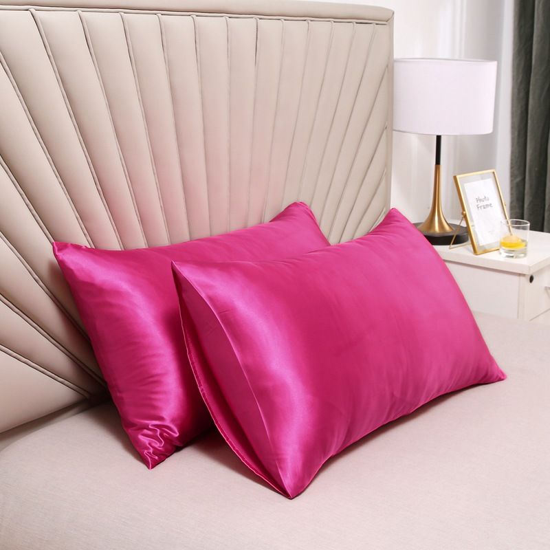 Pillowcase Polyester 60 Thread Count Solid Color Rose red 50*66cm【pack of 2】