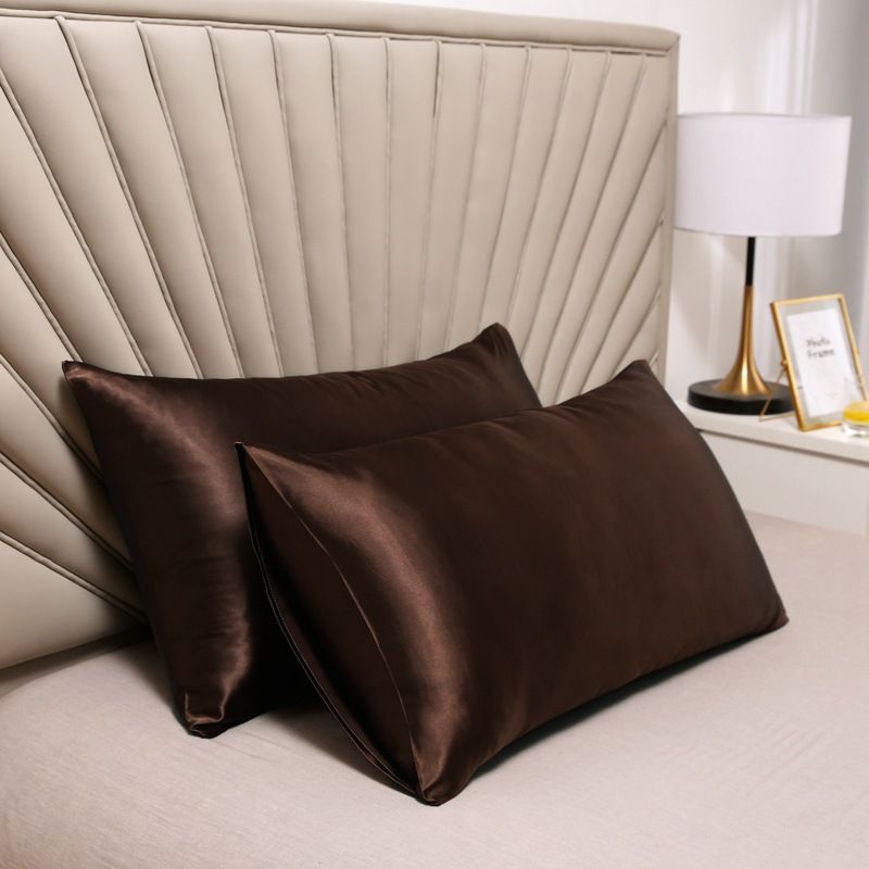 Pillowcase Polyester 60 Thread Count Solid Color Dark coffee 50*75cm【pack of 2】