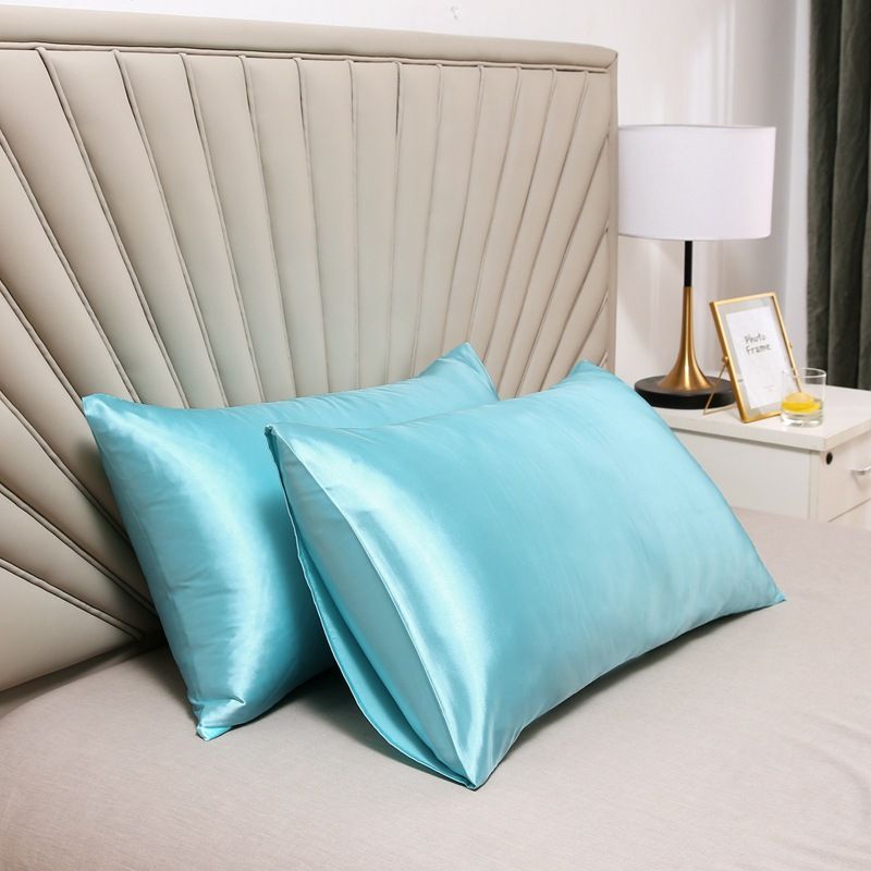 Pillowcase Polyester 60 Thread Count Solid Color Aqua blue 50*66cm【pack of 2】