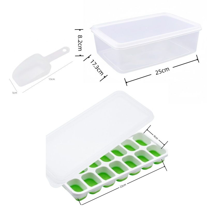 14 Cube Silicone Ice Tray with Lid Green Set — image 1