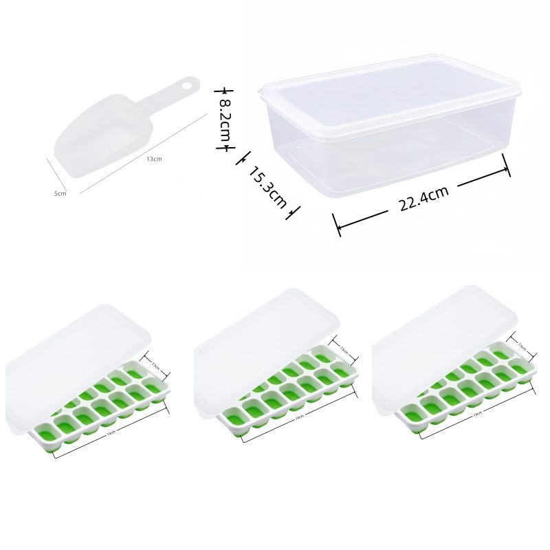 14 Cube Silicone Ice Tray with Lid Green Set — image 1