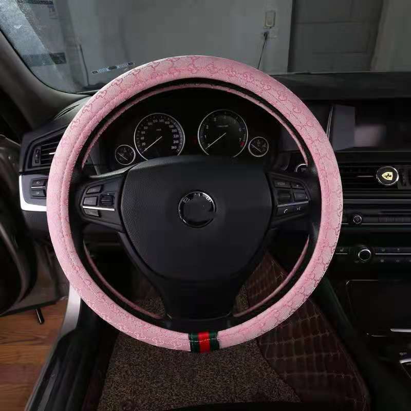 Steering Wheel Cover Linen 38cm All Season Coffee brown linen cool straight view 3